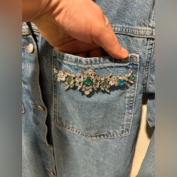 Zara Denim Bejeweled Jacket Blue Pocket , size Small - Picture 4 of 6